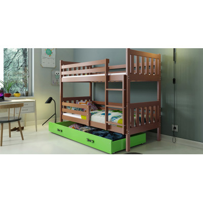 Poschodová posteľ Carino so zásuvkou 190x80 hnedo zelená